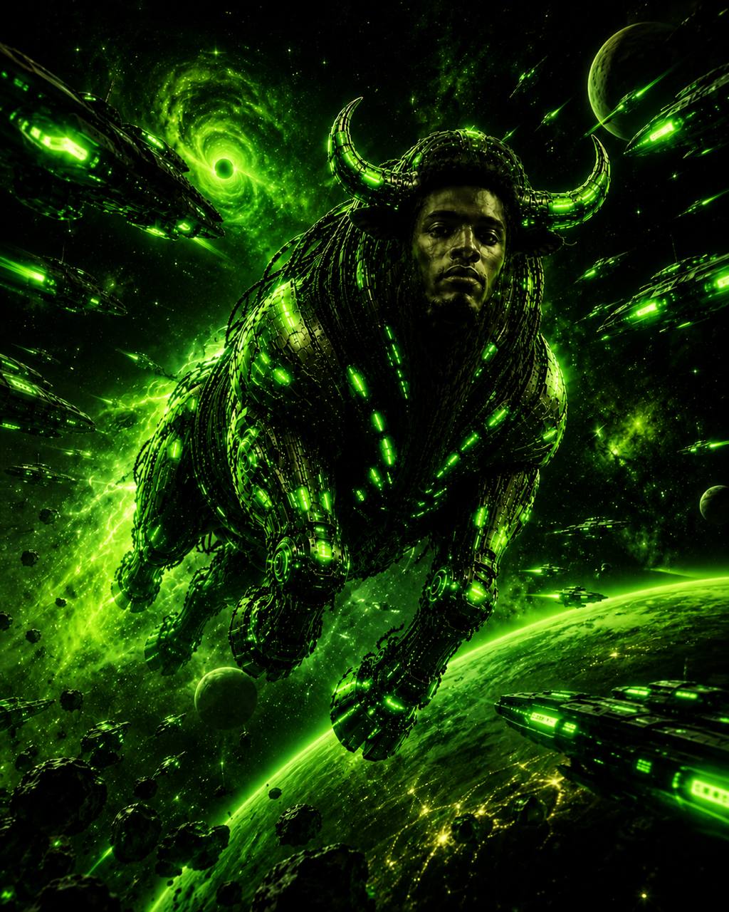 CYBERSEM bull charging through deep space