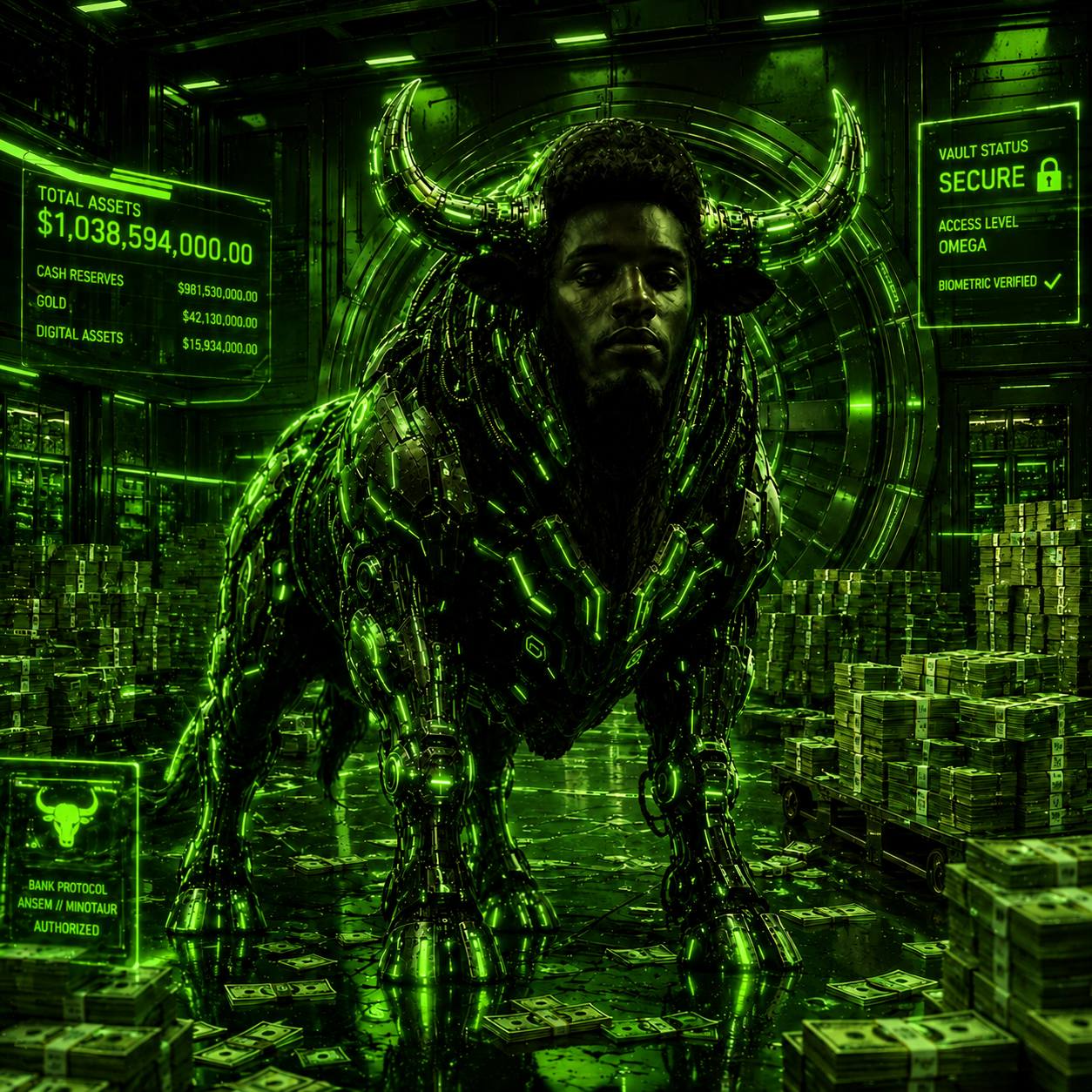 CYBERSEM bull inside a secured bank vault